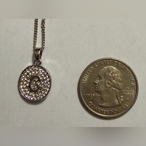 Initial 'C' Crystal Pendant Necklace - Silver Tone